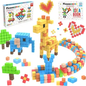 Picasso Cubes 1” Magnetic Puzzle Cubes 108 Piece Magnet Construction Building Block Set Sensory Toy Early Education STEM Learning, Free Ideabook with 50 Ideas, Children Age 3  Boy Girl PMC108