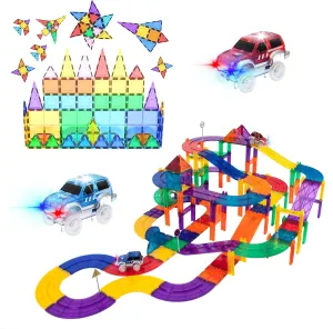 PicassoTiles 100PC Magnetic Race Car Track   60PC Magnet Tiles, Fun & Creative Playset: STEAM Learning, Enhance Construction Skills, Hand-Eye Coordination and Fine Motor Skills, Gift for Boys & Girls