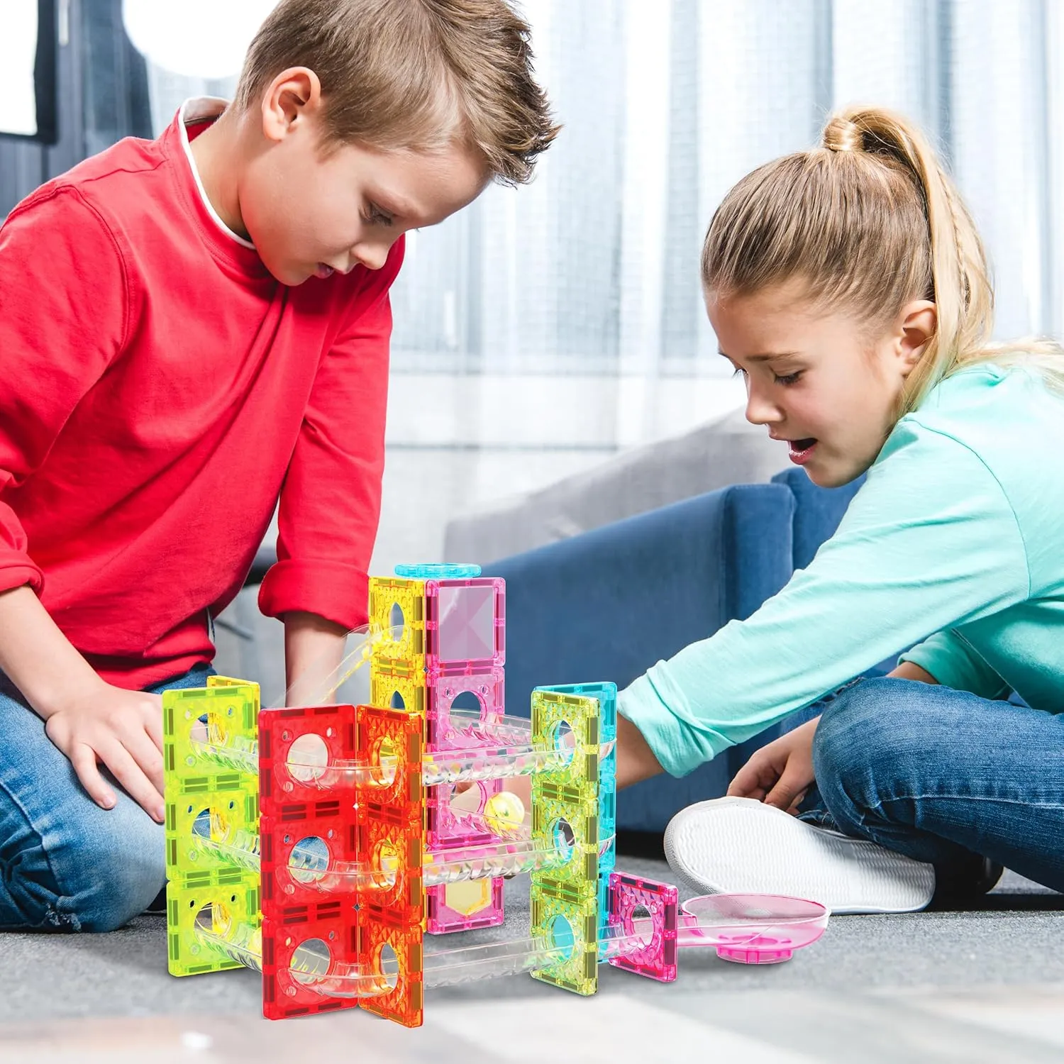 PicassoTiles 60 pc Magnet Tiles Building Block Travel Size Magnetic Marble Run Construction Toy Set Mini Diamond Marble RaceTrack Building Blocks Playset Education STEM Learning Kit Boy Girl 3  PTMG60