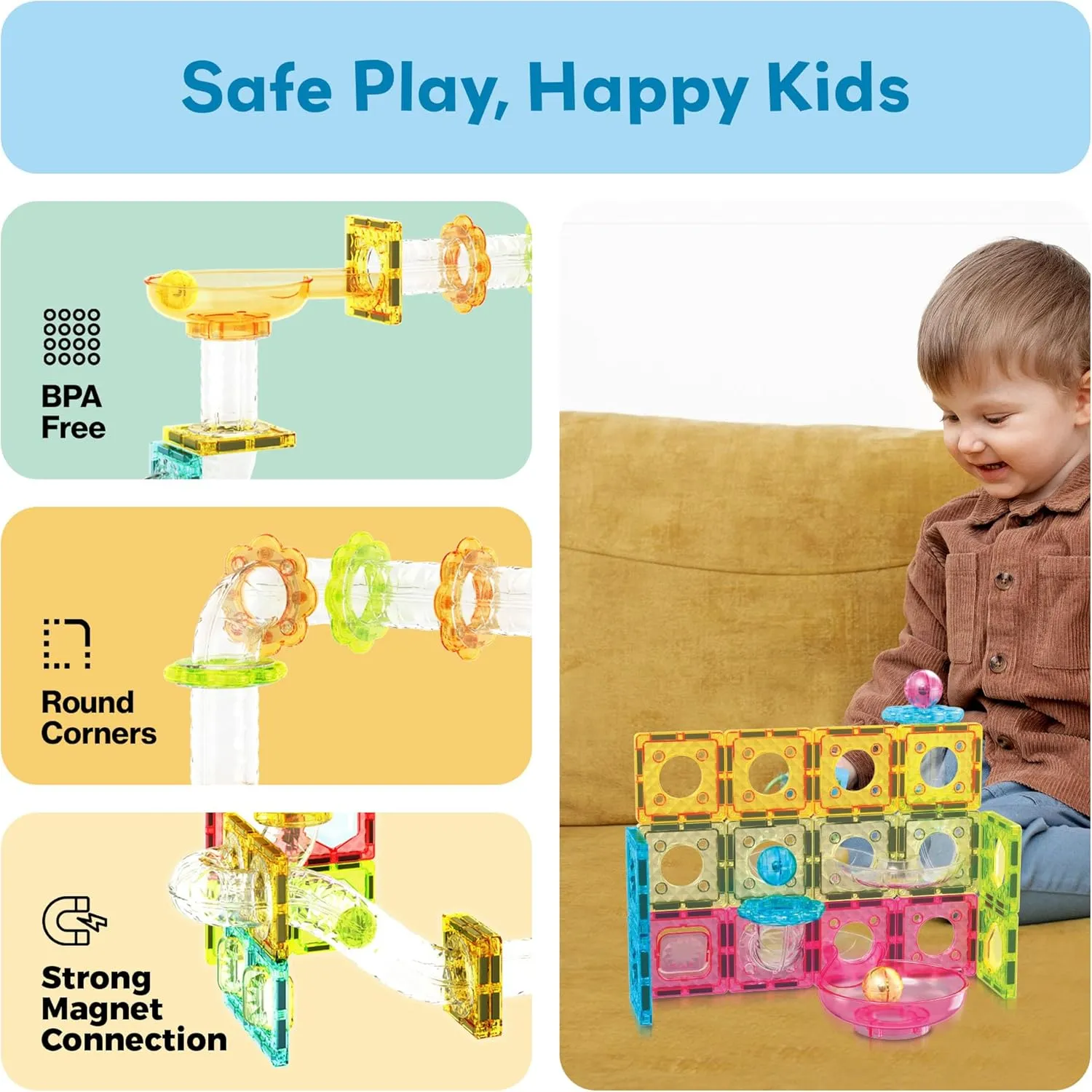 PicassoTiles 60 pc Magnet Tiles Building Block Travel Size Magnetic Marble Run Construction Toy Set Mini Diamond Marble RaceTrack Building Blocks Playset Education STEM Learning Kit Boy Girl 3  PTMG60