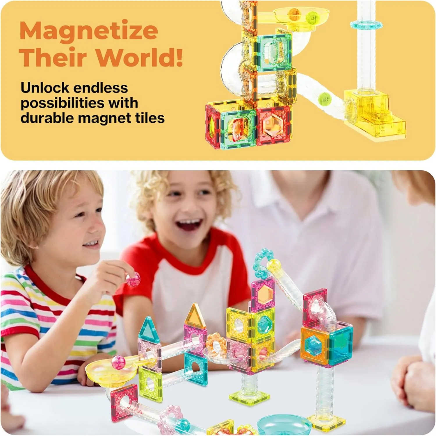 PicassoTiles 60 pc Magnet Tiles Building Block Travel Size Magnetic Marble Run Construction Toy Set Mini Diamond Marble RaceTrack Building Blocks Playset Education STEM Learning Kit Boy Girl 3  PTMG60
