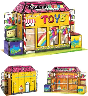 PicassoTiles Magnet Building Tiles Toy Shop Theme Construction Kit, Magnetic Tiles Building Blocks Construction Toy Block Stack, Magnetic Tiles Kids Shop Store Theme Pretend Play Castle