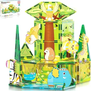 PicassoTiles Magnet Tile Building Block Safari Themed Set with 8 Compatible Magnetized Animal Action Figures Build Blocks Toddler Creativity Toys STEAM Educational Learning Skills Ages 3  PTQ12
