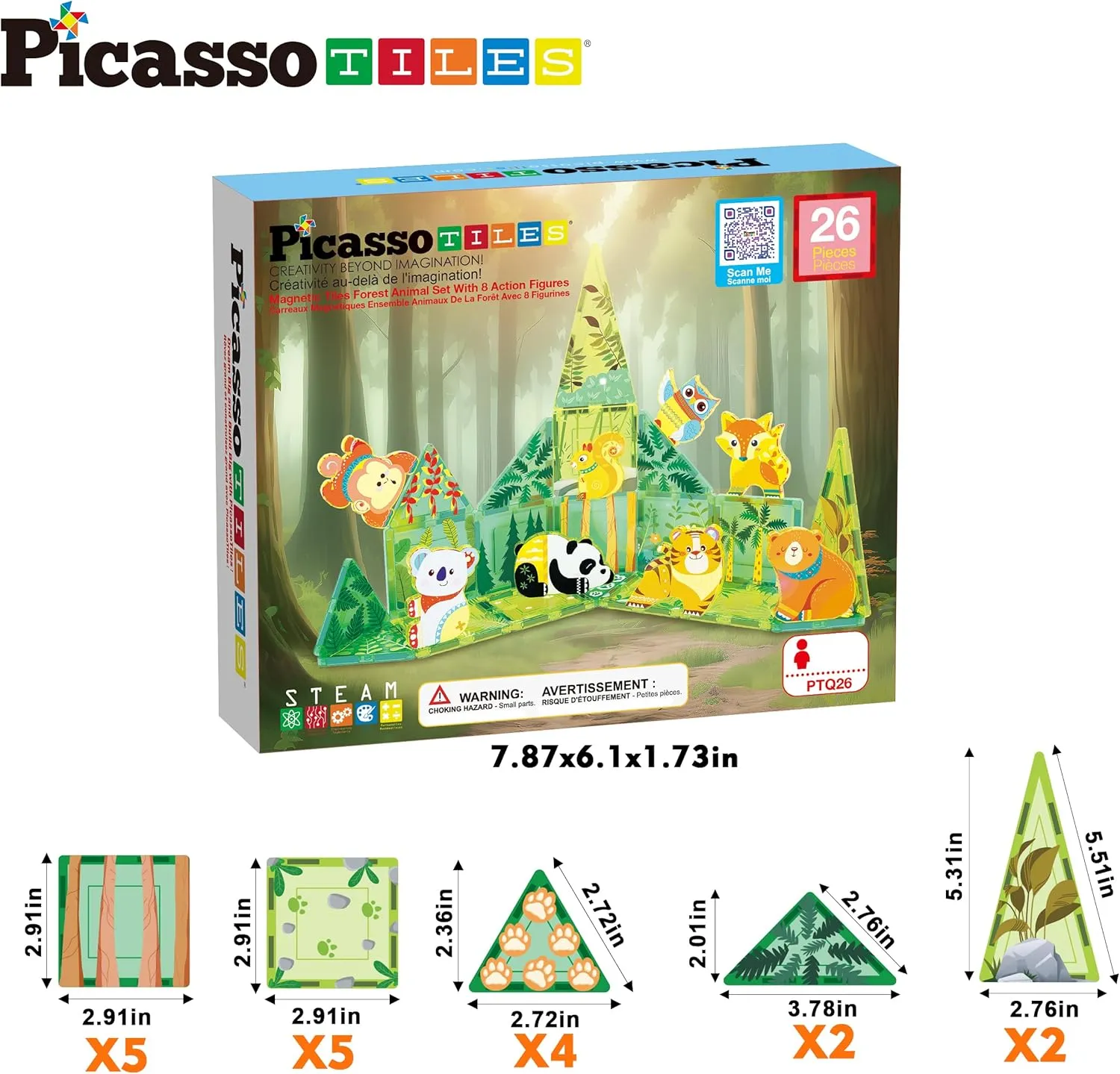 PicassoTiles Magnet Tile Building Blocks Forest Animal Themed Playset with 8 Character Action Figures Educational STEM Learning Construction Kit Pretend Play Magnetic Tiles Toddler Kids Ages 3  PTQ26