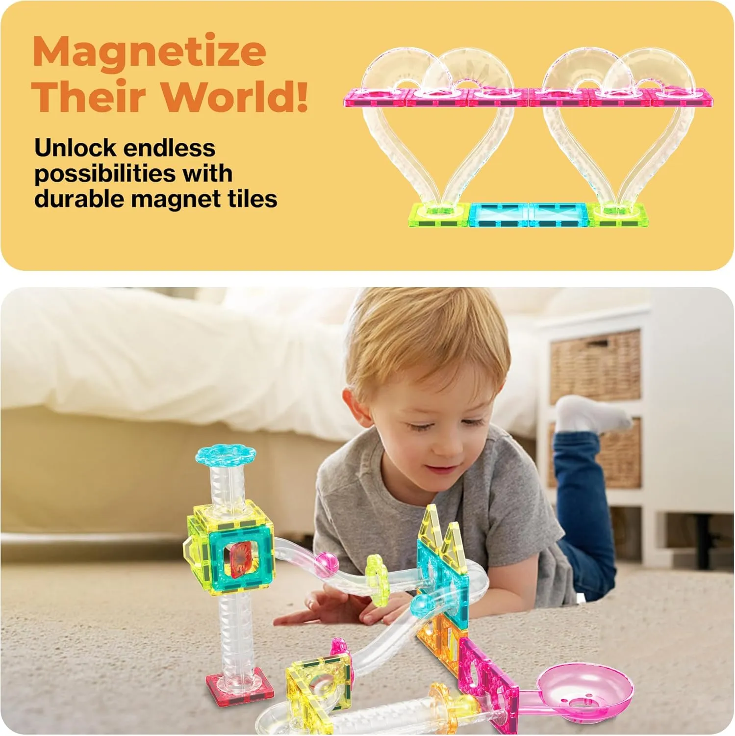 PicassoTiles Magnet Tiles Building Block Travel Size Magnetic Marble Run Construction Toy Set Mini Diamond Marble Racetrack Building Blocks Playset Education STEM Learning Kit Boy Girl 3  PTMG45