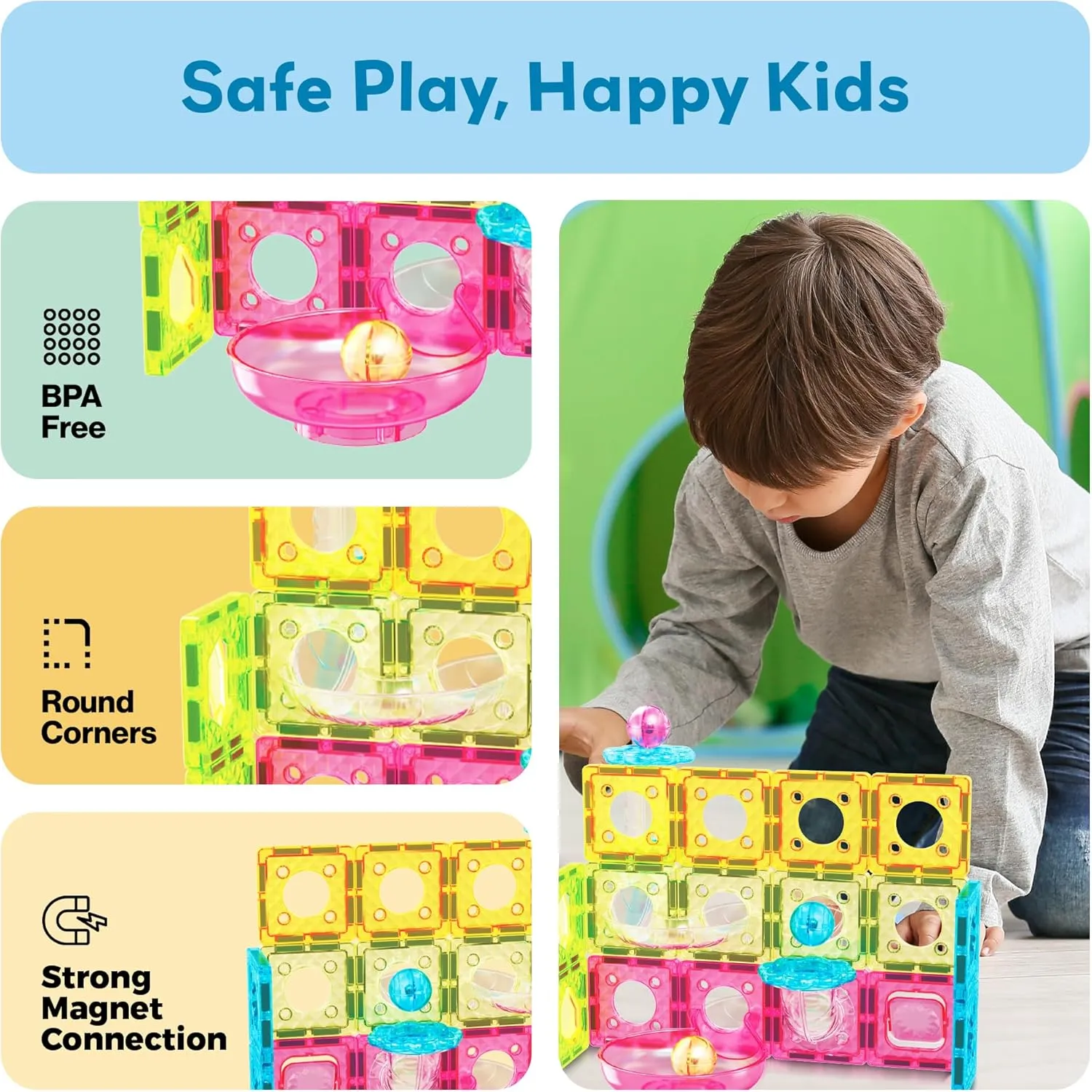 PicassoTiles Magnet Tiles Building Block Travel Size Magnetic Marble Run Construction Toy Set Mini Diamond Marble Racetrack Building Blocks Playset Education STEM Learning Kit Boy Girl 3  PTMG45