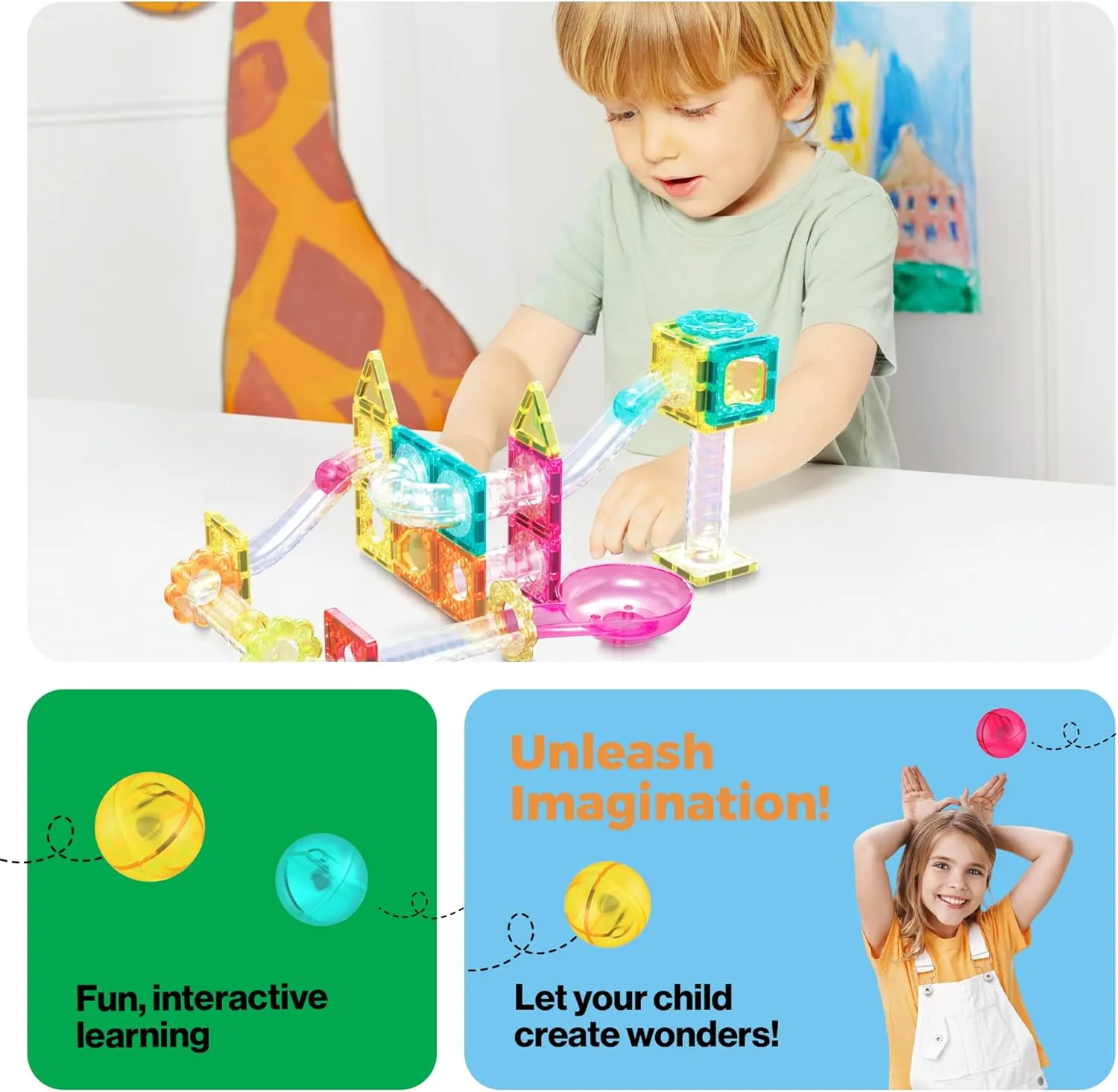 PicassoTiles Magnet Tiles Building Block Travel Size Magnetic Marble Run Construction Toy Set Mini Diamond Marble Racetrack Building Blocks Playset Education STEM Learning Kit Boy Girl 3  PTMG45