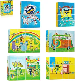PicassoTiles Pete the Cat Magnet Puzzle Building Block Cubes 6 Cartoon Themed Brain Teaser Puzzles Mix and Match Magnetic Playset STEM Educational Toy Set Preschool Sensory Toys Toddlers Ages 3  PTC03