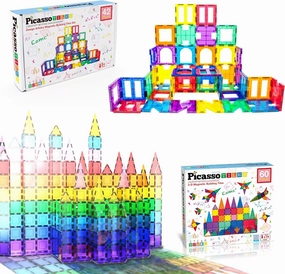 PicassoTiles 60PC Magnet Tiles   42PC Clip-in Windows & Doors Building Bundle: STEAM Educational Playset for Creative, Fun and Learning Construction Play, Design Art Project Toy Gift Idea for Kids