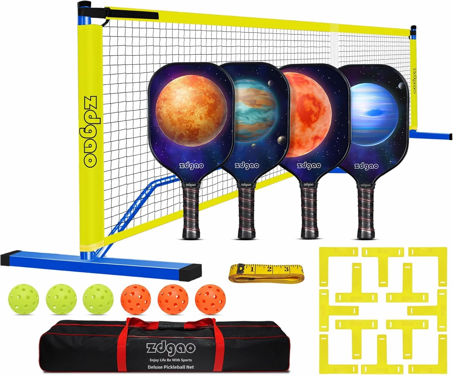 Pickleball Net for Driveway - Portable Pickleball Set with Net and Paddles Set of 4, Court Marking Kit, Outdoor Pickleballs, Carry Bag, Steady Metal Frame Easy Setup