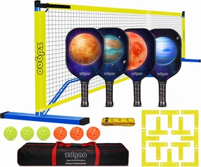 Pickleball Net for Driveway - Portable Pickleball Set with Net and Paddles Set of 4, Court Marking Kit, Outdoor Pickleballs, Carry Bag, Steady Metal Frame Easy Setup