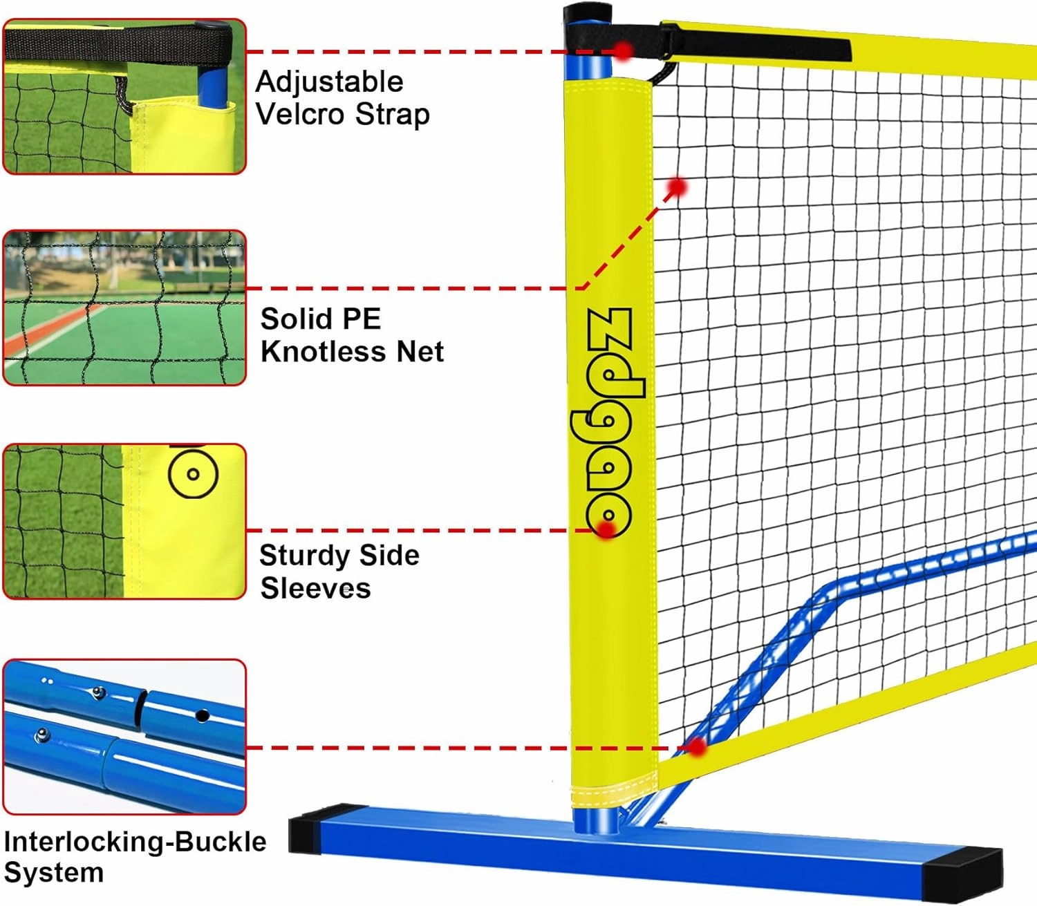 Pickleball Net for Driveway - Portable Pickleball Set with Net and Paddles Set of 4, Court Marking Kit, Outdoor Pickleballs, Carry Bag, Steady Metal Frame Easy Setup