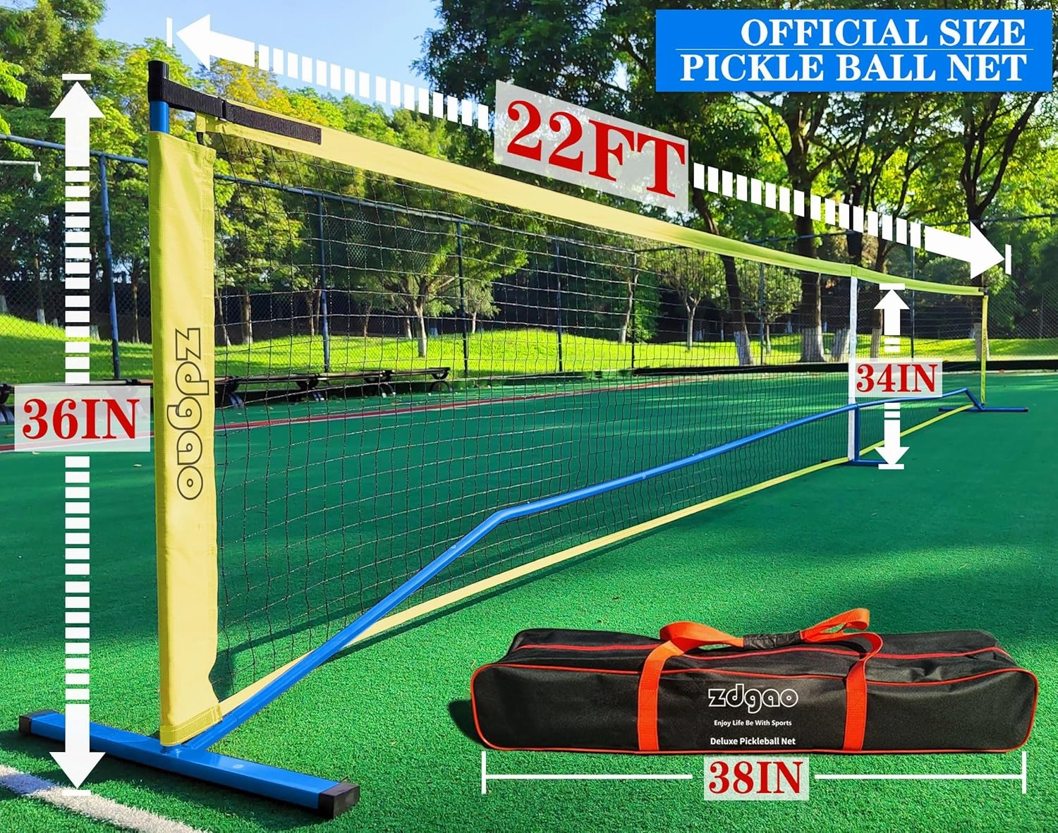 Pickleball Net for Driveway - Portable Pickleball Set with Net and Paddles Set of 4, Court Marking Kit, Outdoor Pickleballs, Carry Bag, Steady Metal Frame Easy Setup