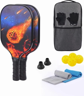 Pickleball Paddles Set of 2 - Outdoor Pickleball Balls, Fiberglass Pickleball Paddles Set of 2, Pickleball Set with Pickleball Carrying Bag, Best Gifts for Beginners and Pros