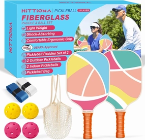 Pickleball Paddles Set of 2 - USAPA Approved Fiberglass Cute Pickleball Paddles Set for Women, Pink Pickleball Paddle with Anti-Slip Grip, 4 Pickleballs, Pickle Ball Paddle for Beginners