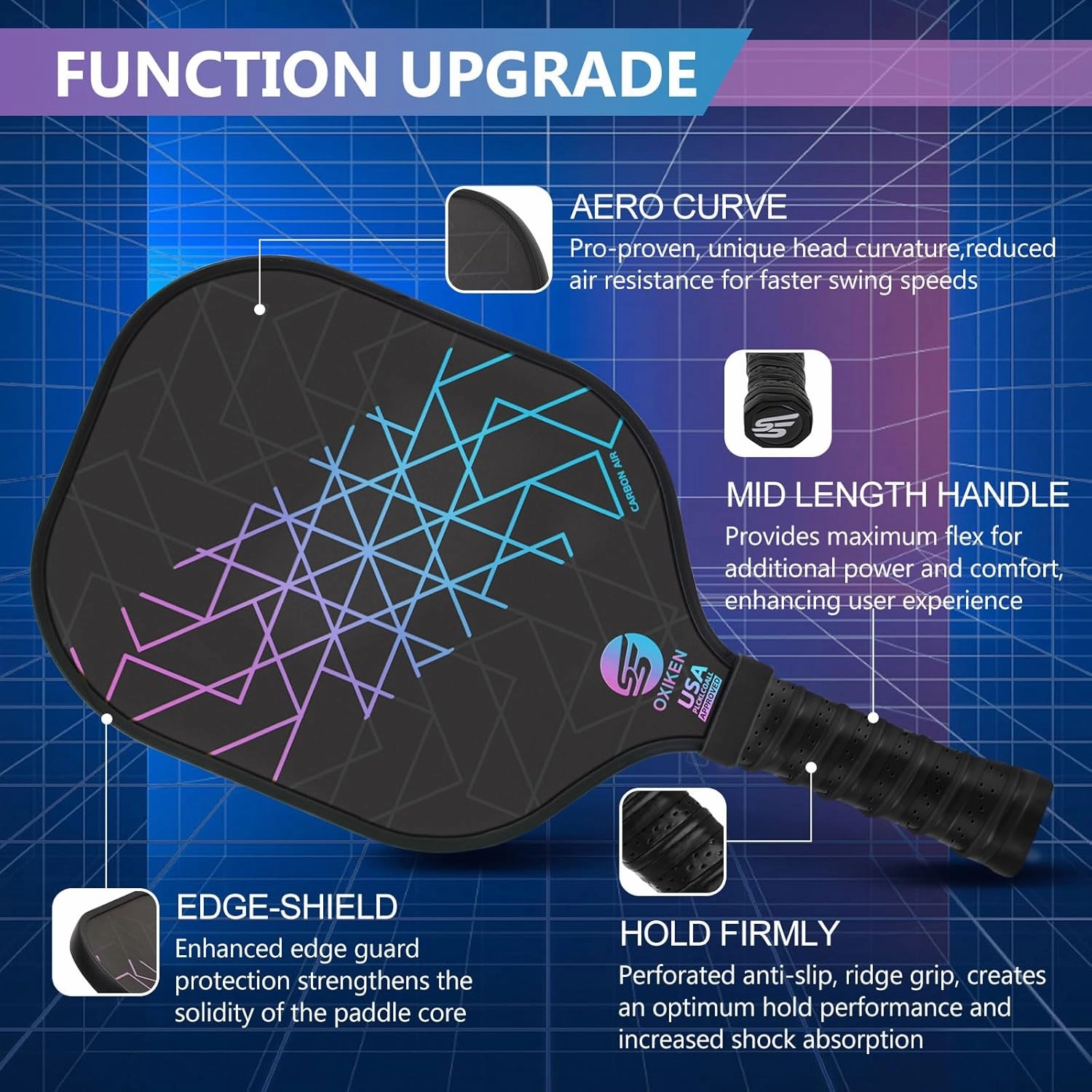 Pickleball Paddles Set of 2, USAPA Approved Carbon Fiber Pickle Ball Paddle (CHS) Polypropylene Honeycomb Core, Anti Slip Sweat Absorbing Grip, 2 Outdoor Pickleball, 2 Indoor Pickleball, Bag