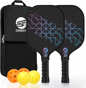 Pickleball Paddles Set of 2, USAPA Approved Carbon Fiber Pickle Ball Paddle (CHS) Polypropylene Honeycomb Core, Anti Slip Sweat Absorbing Grip, 2 Outdoor Pickleball, 2 Indoor Pickleball, Bag