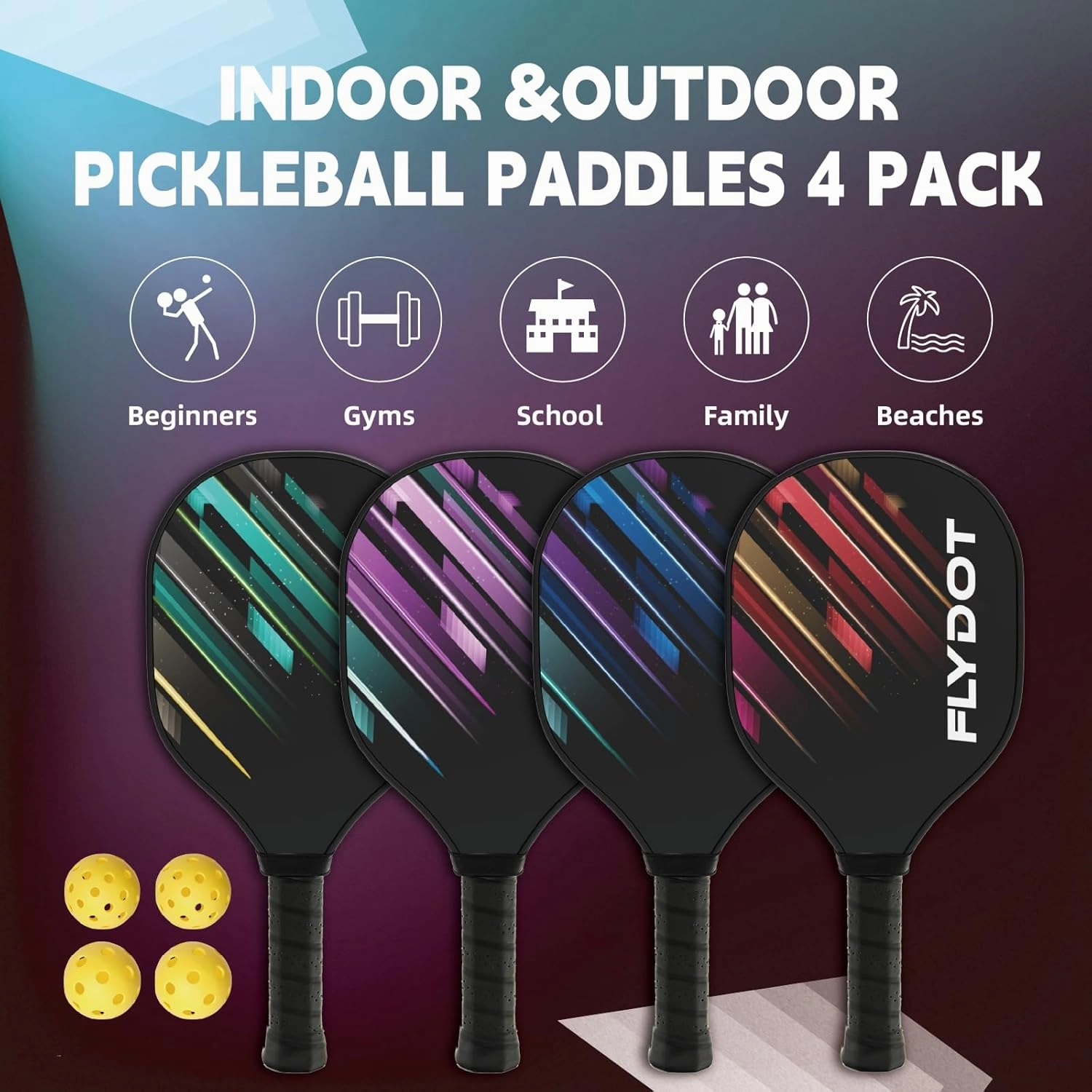 Pickleball Paddles Set of 4,USAPA Approved,4 Indoor&Outdoor Pickleball Balls, Carrying Bag, 4 Cooling Towels,4 Pack Paddles,Pickleball Paddles Pack Gifts for Beginner&Pro