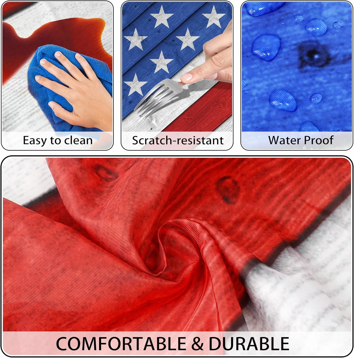 Picnic Table Cover with Bench Covers American Flag Camping Essentials Waterproof Tablecloth Wood Texture Outdoor Picnic Fitted Tablecloth with Elastic Rectangle 6 ft Table Cover (3pcs-72" x 30")