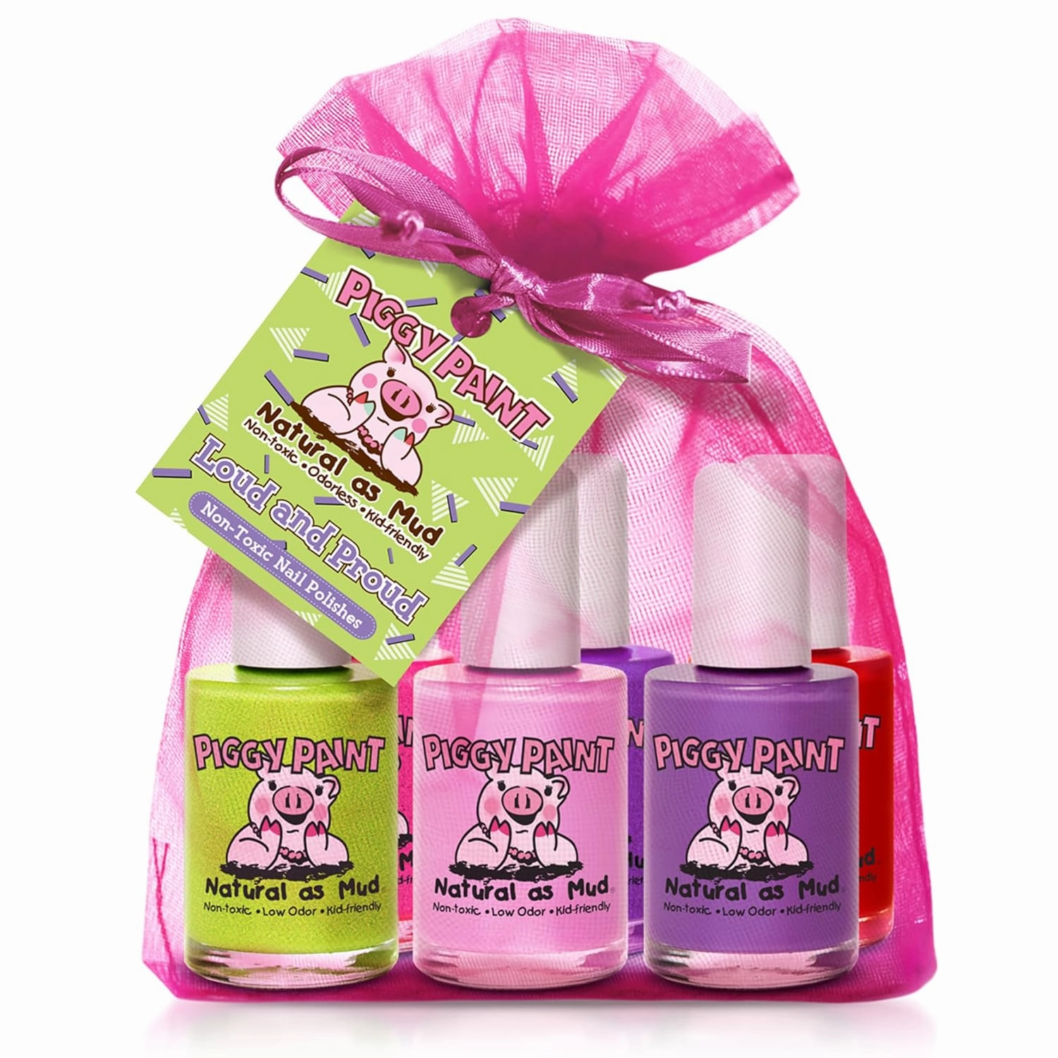 Piggy Paint | 100% Non-Toxic Girls Nail Polish | Safe, Cruelty-free, Vegan, & Low Odor for Kids | Loud & Proud (6 Polish Set)