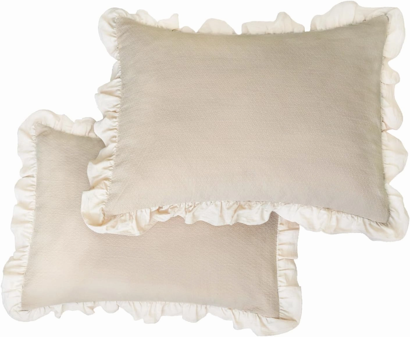 Pillow Shams Set of 2 Pure Cotton Champray Ruffled Edge,Thick and Solid Washed Dobby Heavy Fabric (Standard 20x26 inches)