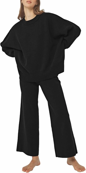 Pink Queen Women's 2 Piece Outfits Sweater Sets Knit Pullover Tops And Wide Leg Pants Loose Tracksuit Lounge Set