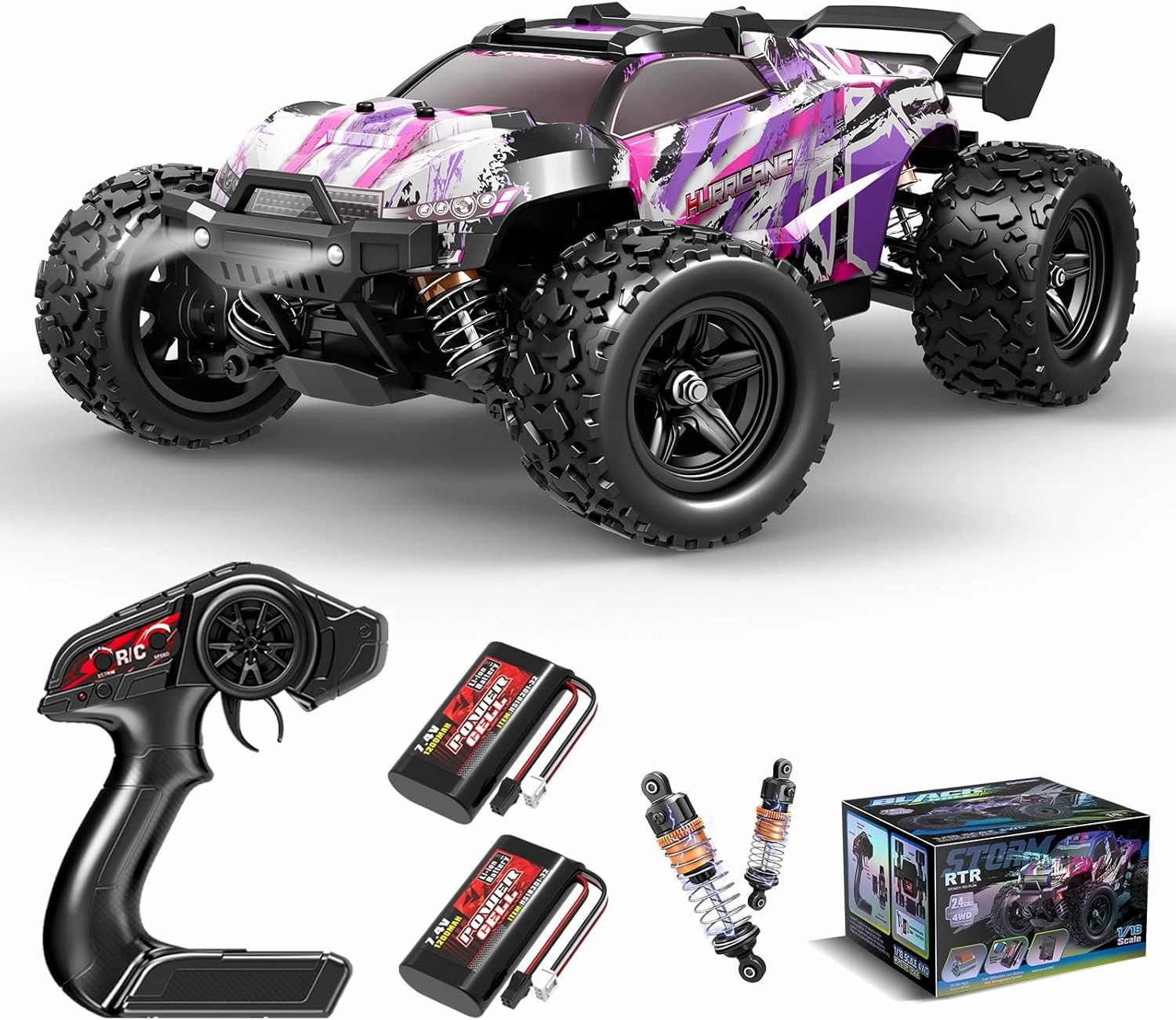 Pink Remote Control Car for Girls, 1:18 Fast rc Cars for Girls with 40  KM/H 4WD Off-Road rc Truck, Includes 2 Rechargeable Batteries, 8 9 10 11 12 13 Year Old Girl Gifts