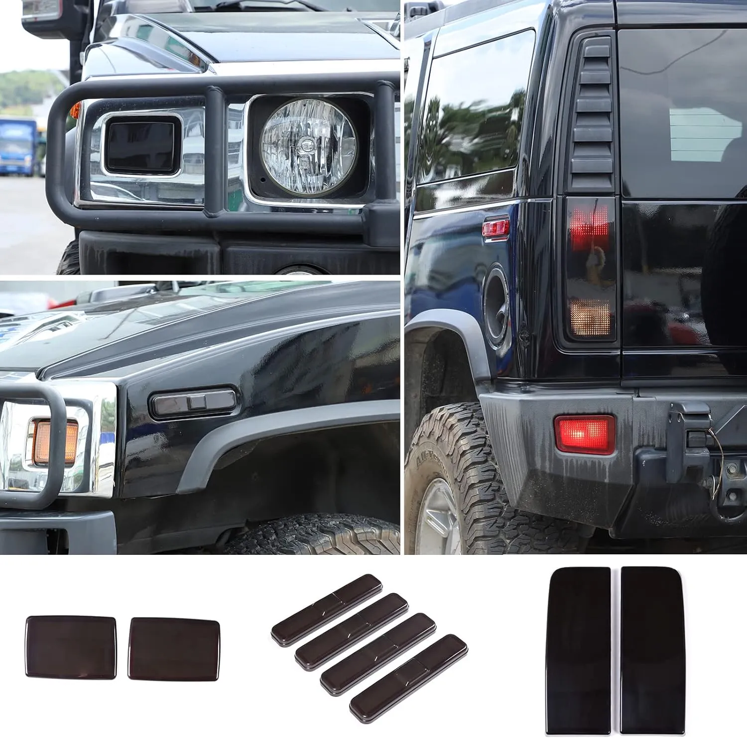 PIUGILH Front Turn Signal Light Taillight Cover Kit Guard Trim Compatible with Hummer H2 2003-2009, Smoked Black Shell Decorative Exterior Accessories Light Bezel Decor
