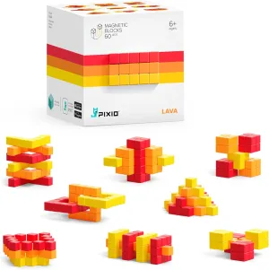 PIXIO Lava - Tiny Magnetic Blocks Building Toy in The Pixel Art Style with Free App - 5/16" Plastic Cubes with 6 Magnets Inside - Open Ended Toy - Creativity Toy for Ages 6  - 60pcs