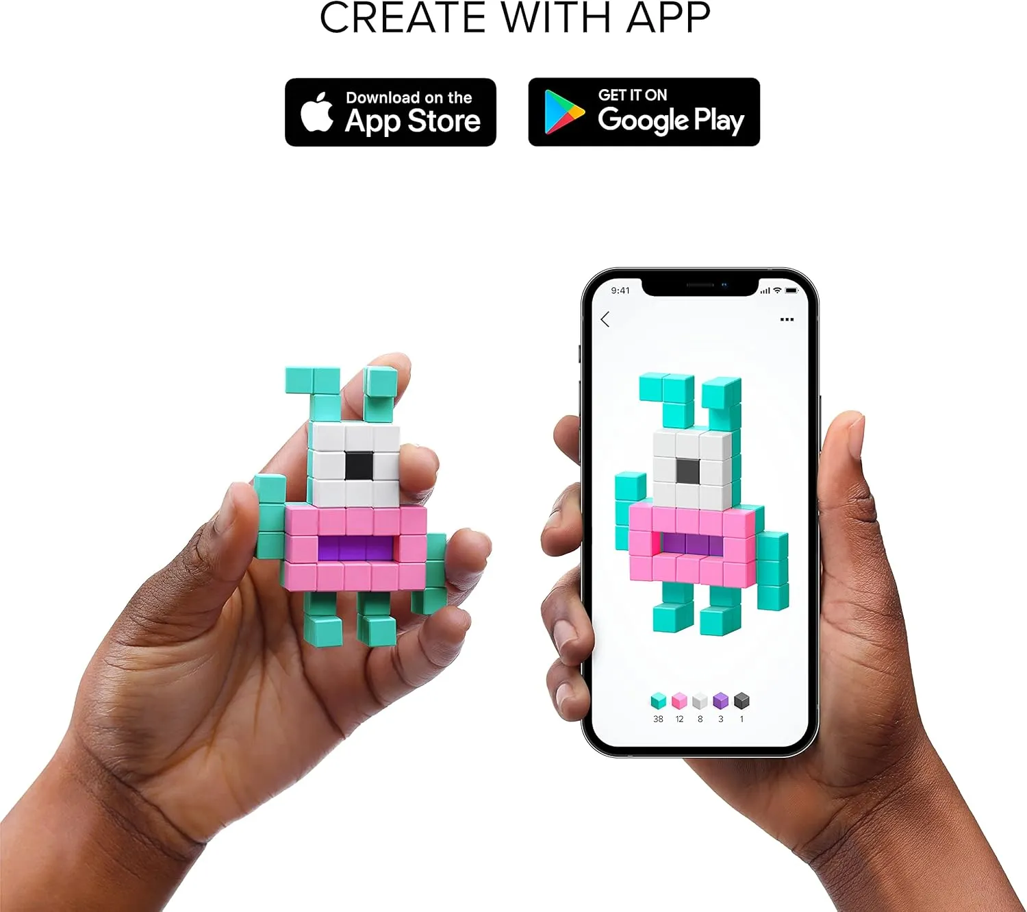 PIXIO Lava - Tiny Magnetic Blocks Building Toy in The Pixel Art Style with Free App - 5/16" Plastic Cubes with 6 Magnets Inside - Open Ended Toy - Creativity Toy for Ages 6  - 60pcs