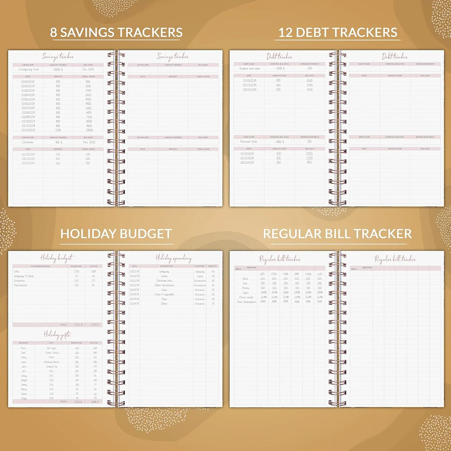 PLANBERRY Budget Planner – Undated Monthly Finance Organizer – Financial Spiral Notebook for Money Budgeting with Expense & Bill Tracker - 6.1x8.1″ Softcover (Golden Jungle)