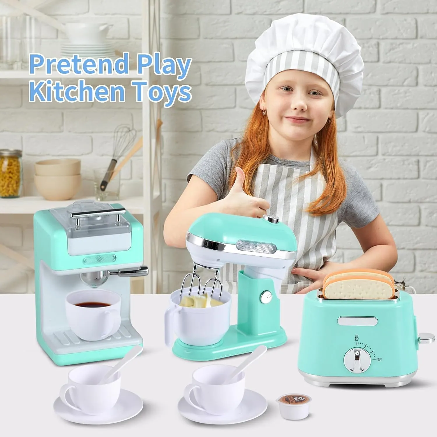 Play Kitchen Appliances Toy Set, Pretend Play Kitchen Toys Kids Kitchen Accessories Playset with Coffee Maker, Mixer and Toaster for Kids Ages 3-5 4-8 Christmas Birthday Party Gift