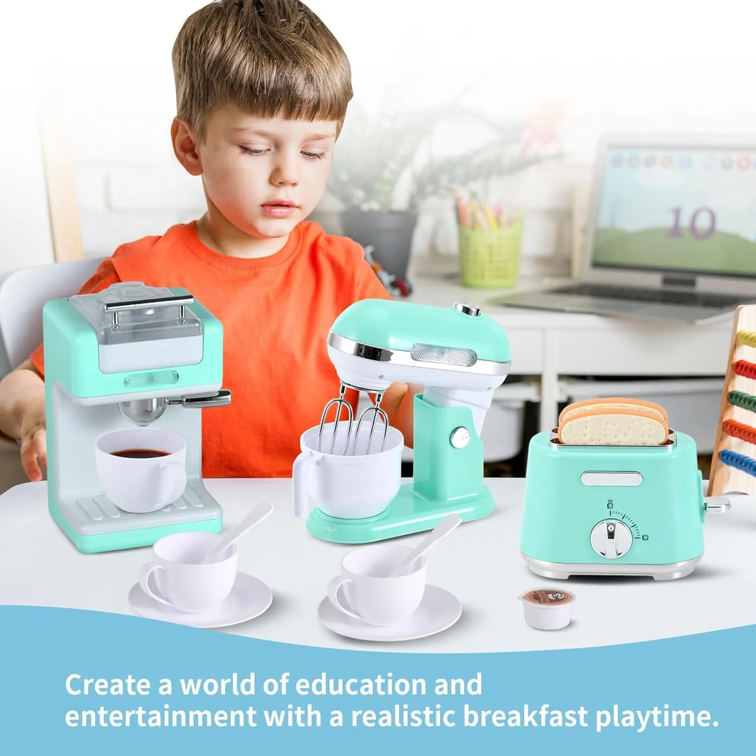 Play Kitchen Appliances Toy Set, Pretend Play Kitchen Toys Kids Kitchen Accessories Playset with Coffee Maker, Mixer and Toaster for Kids Ages 3-5 4-8 Christmas Birthday Party Gift