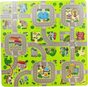 Play Mats for Floor Puzzle Mat, 9 Tiles 12"x12" Foam Interlocking Floor Mats, Road Traffic Play Mat for Children Educational Foam Pad for Wheels Rug or Toy Cars