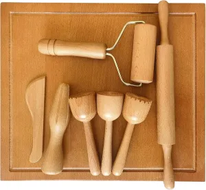Playdough Tools Sets with 7 Wooden Play Dough Toys,Sensory Toys for Kids,Play Dough accessoris for Toddler Ages Craft Board,Stamps,Squeezer,Rolling pin,Montessori Kits for Preschool