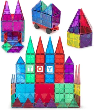 Playmags Magnetic Tiles Building Set 56 Pcs Set with Car - Super Durable Magnet Blocks, STEM Development Kids Building Toys for Boys Girls & Toddlers