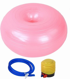 plplaaoo Yoga Ball Inflatable Doughnut Shape Thicken Anti Explosion Exercise Ball for Home Gym Classroom Fitness Pink PVC 50cm with Foot Pump