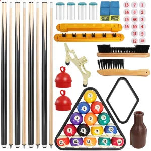 Pool Table Accessories Pool Balls Billiard Set with Triangle, Pool Balls, Triangle & Diamond Holders, Cue Chalk, Cue Tips, Sticks, and Table Brush Billiard Balls Set