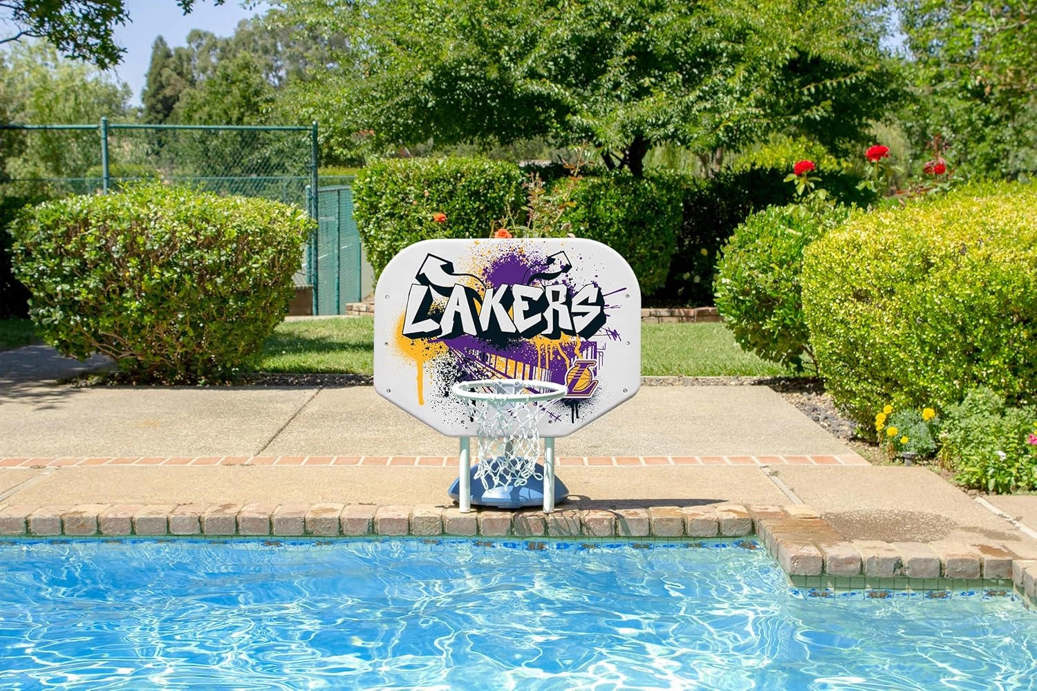 Poolmaster NBA Graffiti Pro Rebounder Poolside Basketball Goal Set with Base, Backboard, Hoop, Net, and Ball