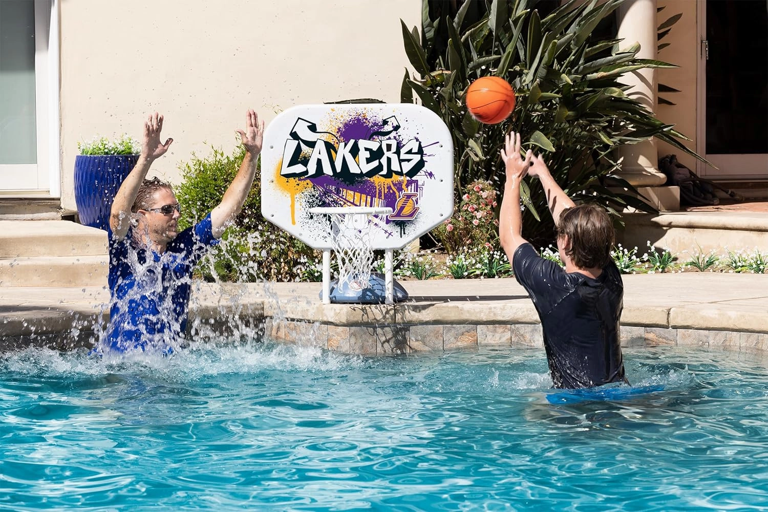 Poolmaster NBA Graffiti Pro Rebounder Poolside Basketball Goal Set with Base, Backboard, Hoop, Net, and Ball