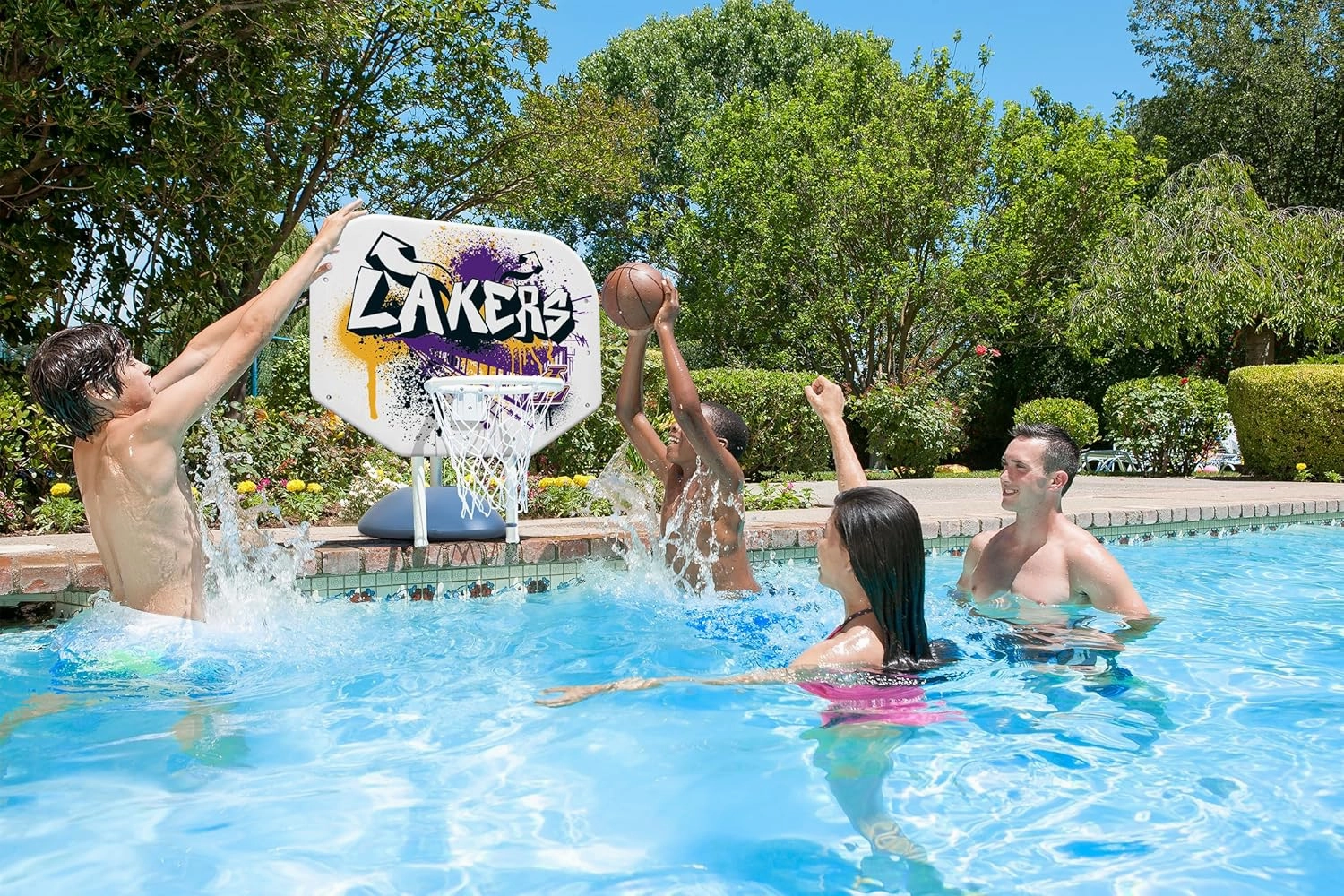 Poolmaster NBA Graffiti Pro Rebounder Poolside Basketball Goal Set with Base, Backboard, Hoop, Net, and Ball