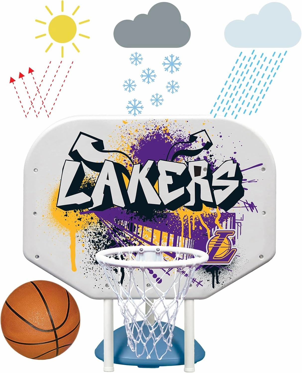Poolmaster NBA Graffiti Pro Rebounder Poolside Basketball Goal Set with Base, Backboard, Hoop, Net, and Ball