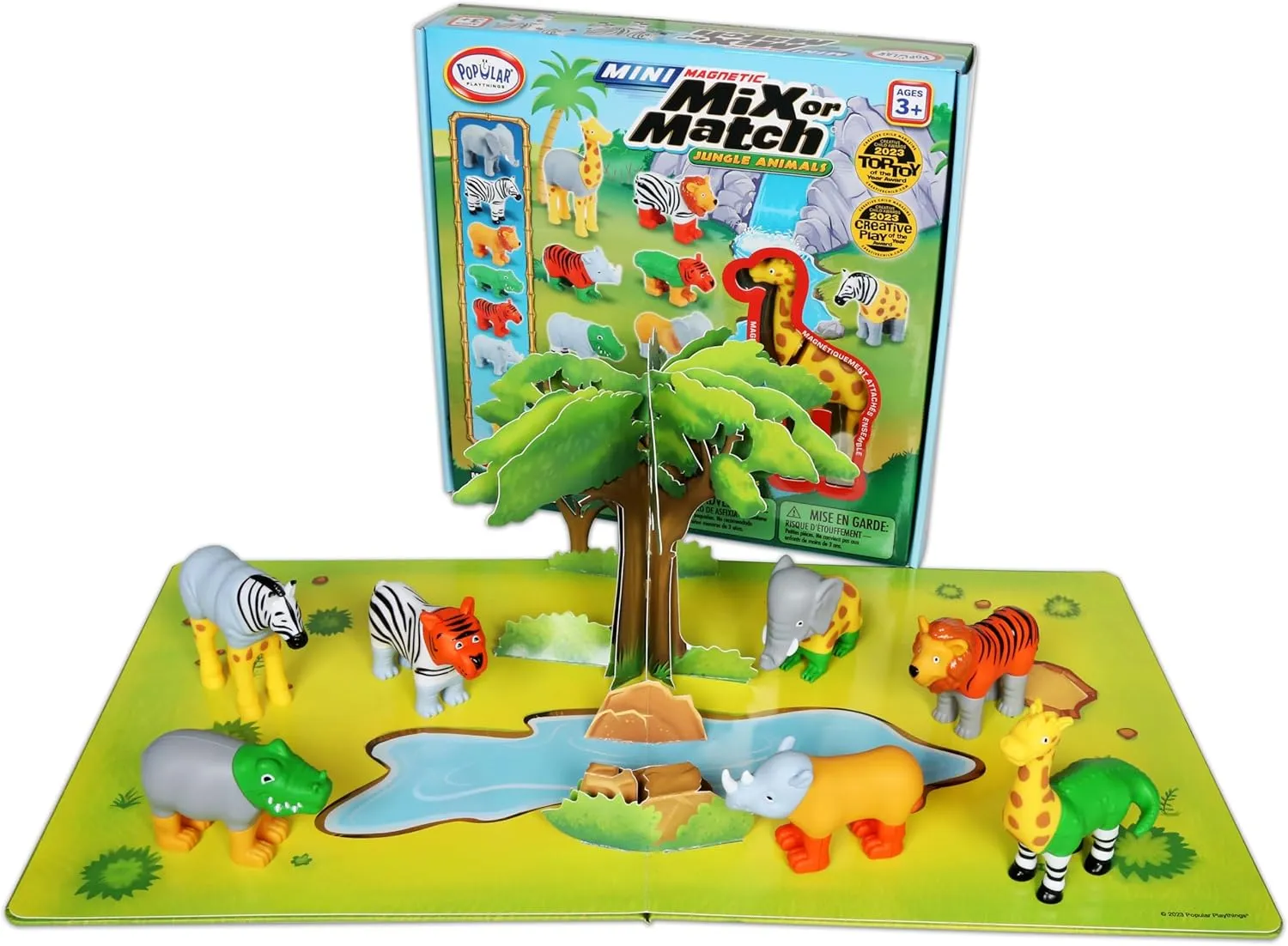 POPULAR PLAYTHINGS Mini Magnetic Mix or Match Animal Toys with Pop-up Playmat, Set of 7 - Jungle