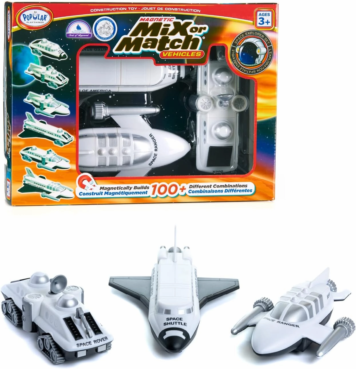 POPULAR PLAYTHINGS Magnetic Mix or Match Vehicles, Space, White, Standard