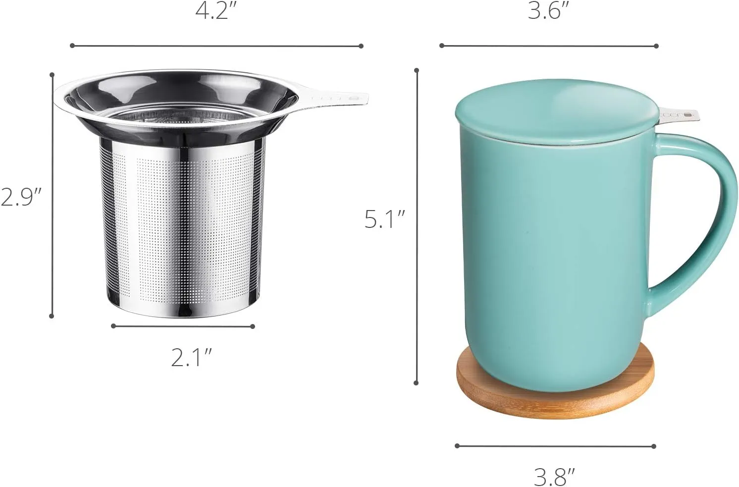Porcelain Tea Mug with Infuser and Lid, Teaware with Filter and Coaster, Loose Leaf Tea Cup Steeper Maker, 16 OZ for Tea/Coffee/Milk/Women/Office/Home/Gift (Turquoise)