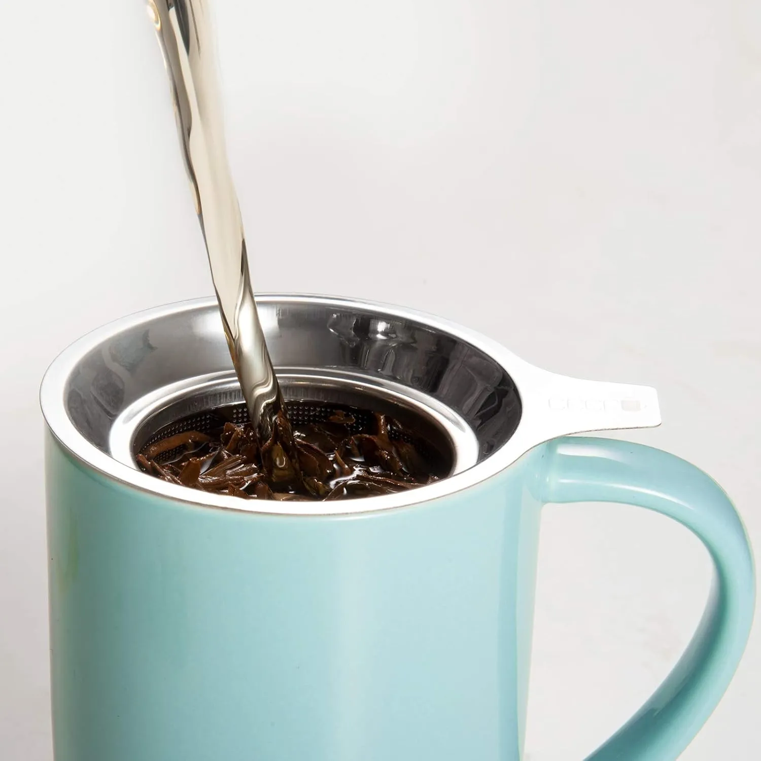 Porcelain Tea Mug with Infuser and Lid, Teaware with Filter and Coaster, Loose Leaf Tea Cup Steeper Maker, 16 OZ for Tea/Coffee/Milk/Women/Office/Home/Gift (Turquoise)