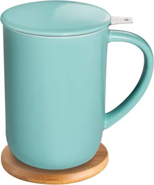 Porcelain Tea Mug with Infuser and Lid, Teaware with Filter and Coaster, Loose Leaf Tea Cup Steeper Maker, 16 OZ for Tea/Coffee/Milk/Women/Office/Home/Gift (Turquoise)