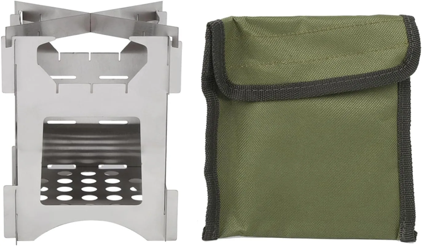 Portable Stainless Steel Folding Wood Burning Stove Mini Cooker Camping Hiking Picnic