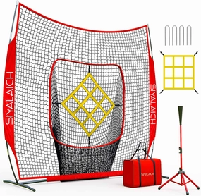 Portable Baseball Net & Softball Net 7 ftx7 ft,Baseball & Softball Tee and Net,Pitching,Batting Net,Swing Practice Net,with Strike Zone,for Kids and Adults of All Skill Levels