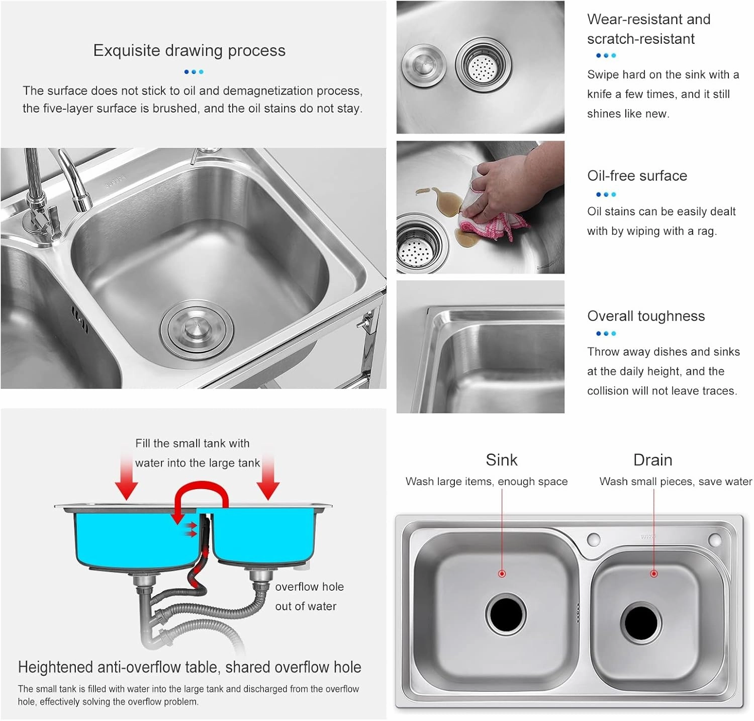 Portable Kitchen Sink Outdoor Camping Kitchen Station, Outdoor Garden Workstation sink, 304 Stainless Steel, w/Workbench & Storage, w/Faucet & Drainboard, Easy to Clean Surface (Size : 78 * 43cm)